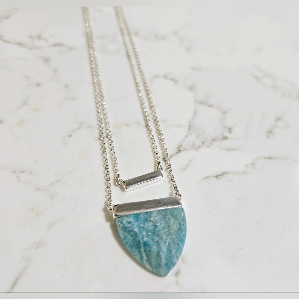 Stella & Dot Blue Layered Triangle Stone Necklace - Silver tone chains